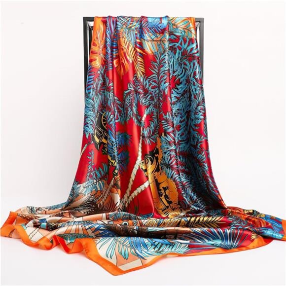 35" Square Silk Like Head Scarf - Women's Fashion Silk Feeling Scarf - Picture 4 of 7